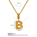 Gold color / 1 Piece Simple Series Casual Letter B Stainless Steel  Gold Color Glass Women's Pendant Necklaces Picture2