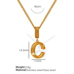 Gold color / 1 Piece Simple Series Casual Letter C Stainless Steel  Gold Color Glass Women's Pendant Necklaces Picture3