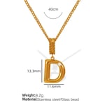 Gold color / 1 Piece Simple Series Casual Letter D Stainless Steel  Gold Color Glass Women's Pendant Necklaces Picture4