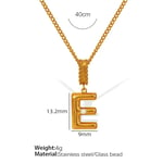 Gold color / 1 Piece Simple Series Casual Letter E Stainless Steel  Gold Color Glass Women's Pendant Necklaces Picture5