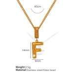 Gold color / 1 Piece Simple Series Casual Letter F Stainless Steel  Gold Color Glass Women's Pendant Necklaces Picture6