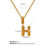 Gold color / 1 Piece Simple Series Casual Letter H Stainless Steel  Gold Color Glass Women's Pendant Necklaces Picture8