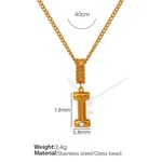 Gold color / 1 Piece Simple Series Casual Letter I Stainless Steel  Gold Color Glass Women's Pendant Necklaces Picture9