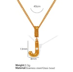 Gold color / 1 Piece Simple Series Casual Letter J Stainless Steel  Gold Color Glass Women's Pendant Necklaces Picture10