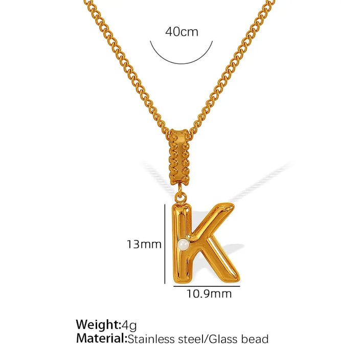 1 Piece Simple Series Casual Letter K Stainless Steel  Gold Color Glass Women's Pendant Necklaces 