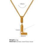 Gold color / 1 Piece Simple Series Casual Letter L Stainless Steel  Gold Color Glass Women's Pendant Necklaces Picture12