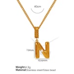 Gold color / 1 Piece Simple Series Casual Letter N Stainless Steel  Gold Color Glass Women's Pendant Necklaces Picture14