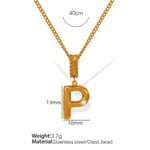 Gold color / 1 Piece Simple Series Casual Letter P Stainless Steel  Gold Color Glass Women's Pendant Necklaces Picture16