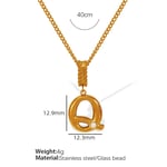 Gold color / 1 Piece Simple Series Casual Letter Q Stainless Steel  Gold Color Glass Women's Pendant Necklaces Picture17