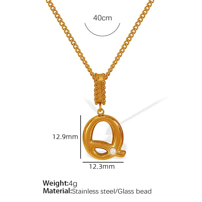 1 Piece Simple Series Casual Letter Q Stainless Steel  Gold Color Glass Women's Pendant Necklaces 