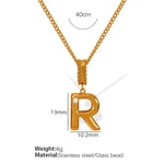 Gold color / 1 Piece Simple Series Casual Letter R Stainless Steel  Gold Color Glass Women's Pendant Necklaces Picture18