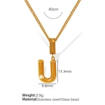 Gold color / 1 Piece Simple Series Casual Letter U Stainless Steel  Gold Color Glass Women's Pendant Necklaces Picture21