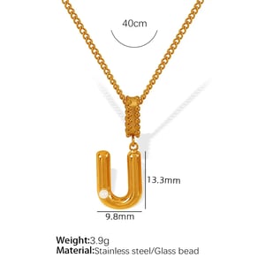 1 Piece Simple Series Casual Letter U Stainless Steel  Gold Color Glass Women's Pendant Necklaces h5 