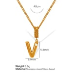 Gold color / 1 Piece Simple Series Casual Letter V Stainless Steel  Gold Color Glass Women's Pendant Necklaces Picture22