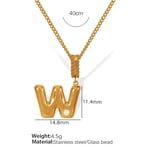 Gold color / 1 Piece Simple Series Casual Letter W Stainless Steel  Gold Color Glass Women's Pendant Necklaces Picture23