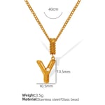 Gold color / 1 Piece Simple Series Casual Letter Y Stainless Steel  Gold Color Glass Women's Pendant Necklaces Picture25