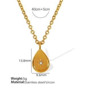 1 Piece Simple Series Retro Drop Stainless Steel  Gold Color Zircon Women's Pendant Necklaces h5 