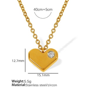 1 Piece Simple Series Retro Heart Stainless Steel  Gold Color Zircon Women's Pendant Necklaces h5 