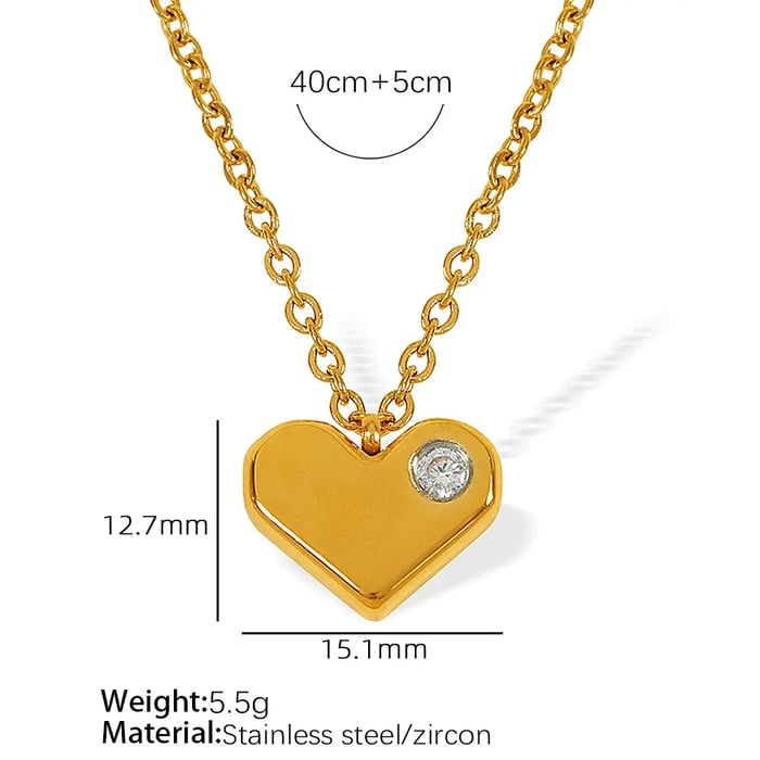 1 Piece Simple Series Retro Heart Stainless Steel  Gold Color Zircon Women's Pendant Necklaces 