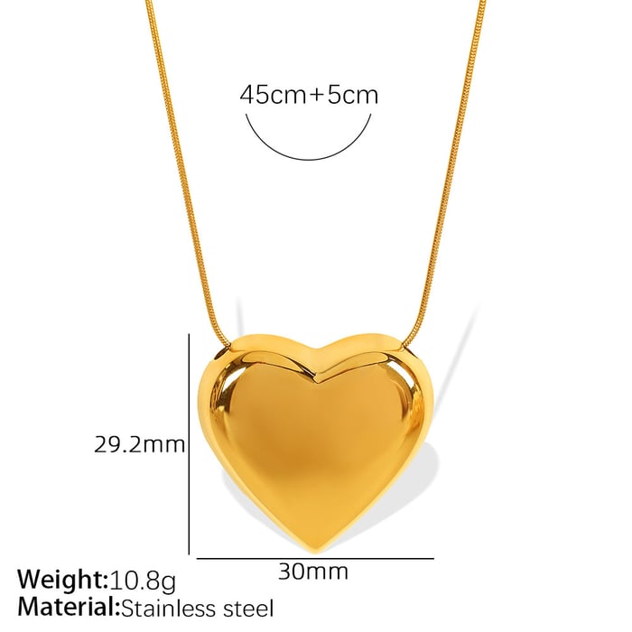 1 Piece Simple Series Simple Heart Stainless Steel  Gold Color Women's Pendant Necklaces 