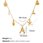 Gold color / 1 Piece Chic Series Vacation Letter A Stainless Steel  Gold Color Women's Pendant Necklaces 