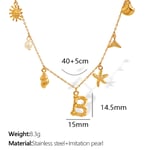 Gold color / 1 Piece Chic Series Vacation Letter B Stainless Steel  Gold Color Women's Pendant Necklaces Picture2