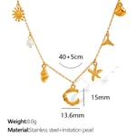 Gold color / 1 Piece Chic Series Vacation Letter C Stainless Steel  Gold Color Women's Pendant Necklaces Picture3