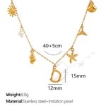 Gold color / 1 Piece Chic Series Vacation Letter D Stainless Steel  Gold Color Women's Pendant Necklaces Picture4