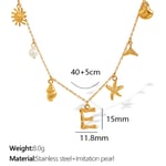 Gold color / 1 Piece Chic Series Vacation Letter E Stainless Steel  Gold Color Women's Pendant Necklaces Picture5