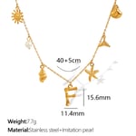 Gold color / 1 Piece Chic Series Vacation Letter F Stainless Steel  Gold Color Women's Pendant Necklaces Picture6