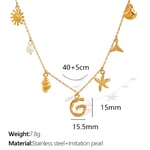 Gold color / 1 Piece Chic Series Vacation Letter G Stainless Steel  Gold Color Women's Pendant Necklaces Picture7