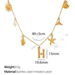 Gold color / 1 Piece Chic Series Vacation Letter H Stainless Steel  Gold Color Women's Pendant Necklaces Picture8