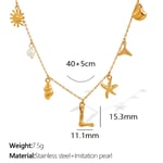 Gold color / 1 Piece Chic Series Vacation Letter L Stainless Steel  Gold Color Women's Pendant Necklaces Picture12