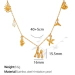 Gold color / 1 Piece Chic Series Vacation Letter M Stainless Steel  Gold Color Women's Pendant Necklaces Picture13