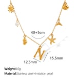 Gold color / 1 Piece Chic Series Vacation Letter N Stainless Steel  Gold Color Women's Pendant Necklaces Picture14