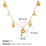 Gold color / 1 Piece Chic Series Vacation Letter P Stainless Steel  Gold Color Women's Pendant Necklaces Picture16