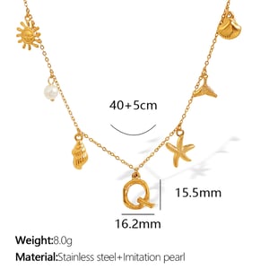 1 Piece Chic Series Vacation Letter Q Stainless Steel  Gold Color Women's Pendant Necklaces h5 