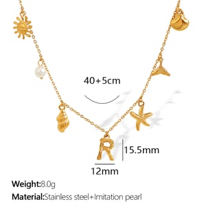 1 Piece Chic Series Vacation Letter R Stainless Steel  Gold Color Women's Pendant Necklaces h5 