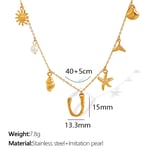 Gold color / 1 Piece Chic Series Vacation Letter U Stainless Steel  Gold Color Women's Pendant Necklaces Picture21