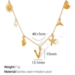 Gold color / 1 Piece Chic Series Vacation Letter V Stainless Steel  Gold Color Women's Pendant Necklaces Picture22