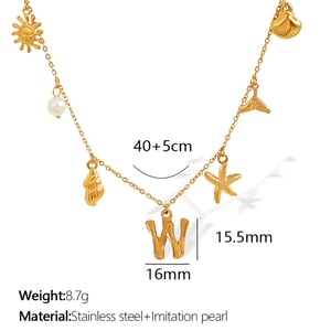 1 Piece Chic Series Vacation Letter W Stainless Steel  Gold Color Women's Pendant Necklaces h5 