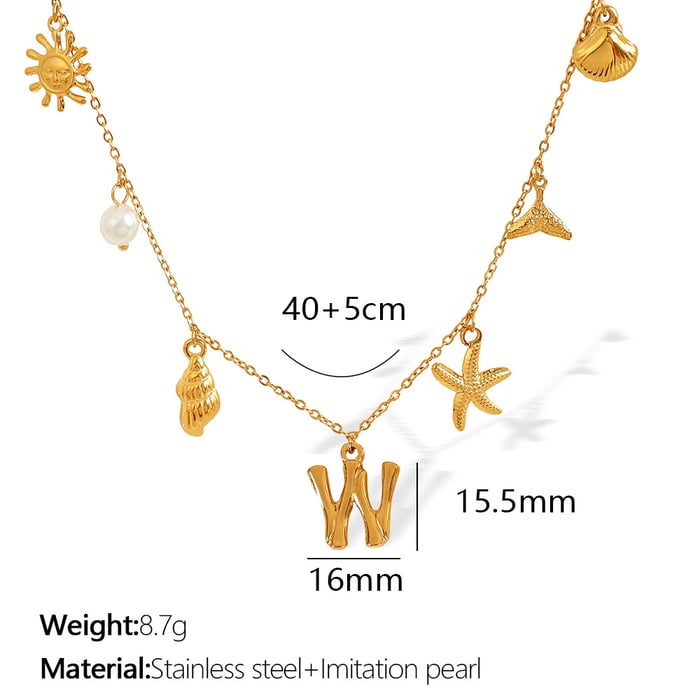 1 Piece Chic Series Vacation Letter W Stainless Steel  Gold Color Women's Pendant Necklaces 