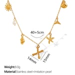 Gold color / 1 Piece Chic Series Vacation Letter X Stainless Steel  Gold Color Women's Pendant Necklaces Picture24