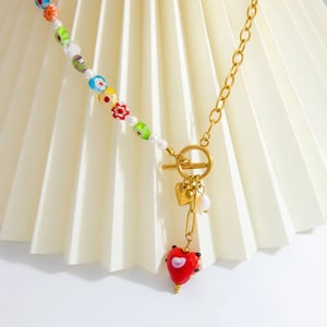 1 Piece Classic Series Retro Heart Stainless Steel Gold Color Glass Women's Pendant Necklaces h5 