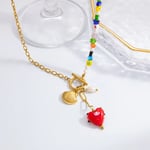 Gold color / 1 Piece Classic Series Retro Heart Stainless Steel Gold Color Glass Women's Pendant Necklaces Picture2