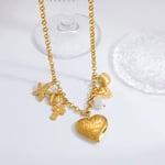 Gold color / 1 Piece Romantic Series Daily Heart Stainless Steel Gold Color Glass Women's Pendant Necklaces Picture2