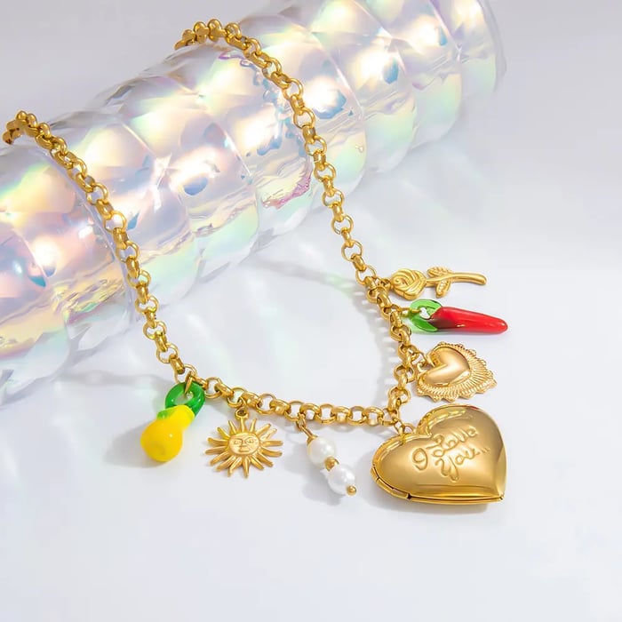 1 Piece Romantic Series Daily Heart Stainless Steel Gold Color Glass Women's Pendant Necklaces 