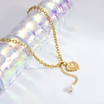 Gold color / 1 Piece Luxurious Series Elegant Heart Stainless Steel Gold Color Artificial Pearl Women's Pendant Necklaces 