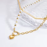 Gold color / 1 Piece Luxurious Series Elegant Heart Stainless Steel Gold Color Artificial Pearl Women's Pendant Necklaces Picture2