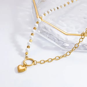 1 Piece Luxurious Series Elegant Heart Stainless Steel Gold Color Artificial Pearl Women's Pendant Necklaces h5 